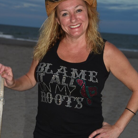 Blame It All On My Roots rhinestone  sleeveless tank  XS S M L XL XXL 1X 2X 3X … - Picture 4 of 8